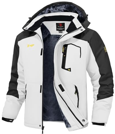 Rdruko Skijacke Herren Wasserdicht Winterjacke mit Kapuze Schwarz-Weiß M