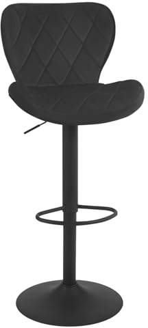 WOLTU Barhocker, Barstuhl höhenverstellbar, Drehhocker 360°, Hocker mit Rückenlehne Fußstütze, Bistrostuhl ergonomisch, Samt Metallgestell, für Bar Bistro Kücheninsel, Schwarz, BH419sz-1