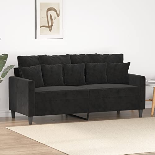 Gecheer 2-sits soffa, 140 cm svart sammet med metallstruktur och skumstoppning för vardagsrum och vardagsrum