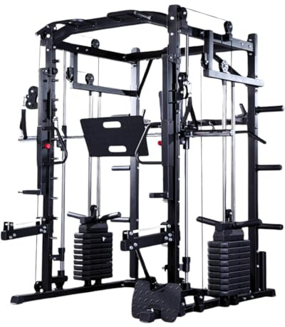 PH Fitness Power Rack con macchina Smith, pacco di peso da 160 kg, pressa + braccia Jammer + Landmine Row - stazione di alimentazione versatile e durevole per un allenamento completo del corpo, casa e