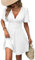 UUAISSO Robe Décontractée Femmes à Manches Courtes Taille Haute Ligne A Robe Portefeuille à Col en V Robe Mi Longue Manches Courtes Blanches S