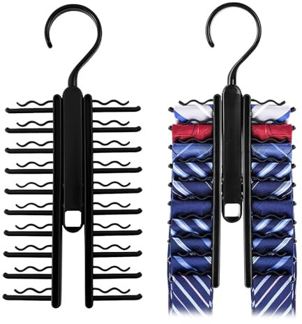 Krawattenhalter, 2 Stück Krawattenbügel Verstellbarer Krawatten Aufbewahrung Halter mit Rutschfestem Clip 360° Drehbar Tie Belt Rack für Krawatten Gürtel Schals