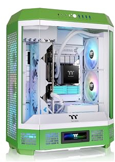 Thermaltake Tour intermédiaire Tower 600 ; 2 ventilateurs CT de 140 mm inclus ; support de radiateur 420 mm ; dégagement du GPU 400 mm ; support de connecteur caché ; emplacements PCIe rotatifs ; vert