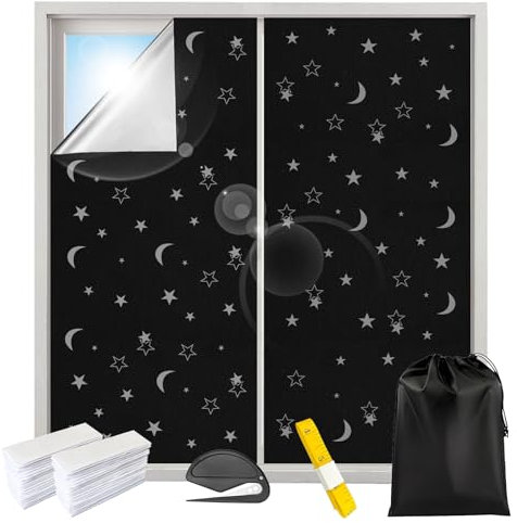 Oscurecimiento para Ventanas de 2 m x 1,5 m, Estilo Star Moon, para claraboya, Interior, protección Solar, sin Necesidad de taladrar, lámina térmica para Dormitorio