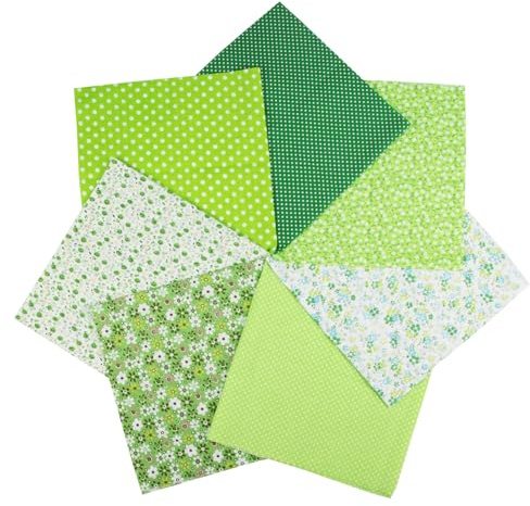 YSUY 7PCS Cotton Fabric Bundles, 10x10 Precut Quilting Cotton for Sewing, Patchwork, DIY Crafts & Embroidery, Soft, Durable Material for Sewing (Green)