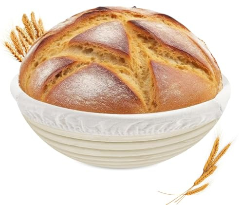 Roysmart Cestino per la lievitazione, cestino per la fermentazione, per pane, accessori per la cottura del pane, cestino per il pane con inserto in lino lavabile, cestino per il pane per panettiere