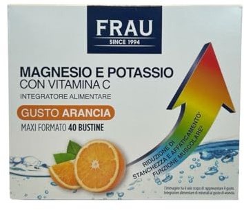 FRAU, Magnesio e Potassio, Integratore Alimentare con Vitamina C, Riduzione Stanchezza e Affaticamento, Funzione Muscolare, Senza Glutine e Lattosio, Gusto Arancia, 40 bustine