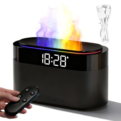 Diffusore di aromi di fiamme, diffusore di aromi per oli essenziali, diffusore di camini con effetto fiamma dinamica, 3 modalità, 7 colori per oli essenziali con riserva luminosa, telecomando per
