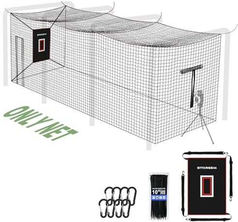 Storgem Baseball Batting Cage Net, Frame Not Include, 10' X 10' X 35' Baseball and Softball Cage Netting with Door, Target Cloth, Heavy Duty Enclosed Hitting Cage Net for Backyard and Indoor