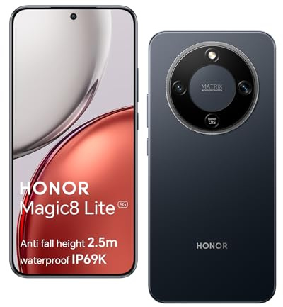 HONOR Magic8 Lite 5G Smartphone, Cámara con IA de 108 MP, Batería de 7330 mAh, 8 GB RAM y 256GB, 6,79 120 Hz 6000 nits, Snapdragon 6 Gen 4, Resistencia a Caídas de 2,5M, IP69K IP68, Negro