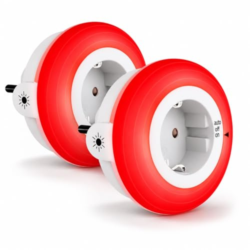 MY WAVE DZ Luz Roja Nocturna Melatonina con Enchufe – Sensor Oscuridad – 0% Luz Azul – Brillo Regulable – Dormir, Bebés y Lactancia – ON/AUTO/OFF – Pack 2