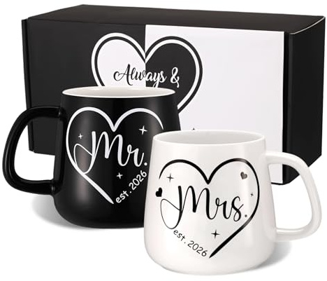 saerryor Regali di nozze per coppie, amici, lei lui, sposi novelli, regali di fidanzamento per fidanzamento anniversario di matrimonio, Mr e Mrs tazze da caffè in ceramica per sposa, sposo, marito