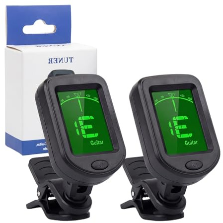 2pcs Guitar Tuners Clip On, Guitar Tuners with LCD Display, Digital High Accuracy Guitor Tuner for Acoustic Guitars, Electric Guitars, Ukulele Tuner, Bass, Violin and Other Stringed Instruments