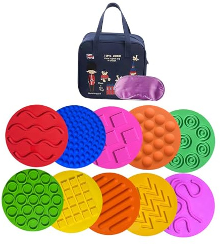 ZYIHNIRB 10 Piccoli Dischi Sensoriali per Bambini, Tappetini Sensoriali, Tappetini in Silicone per Il Gioco Attivo in Casa, Borsa Inglese