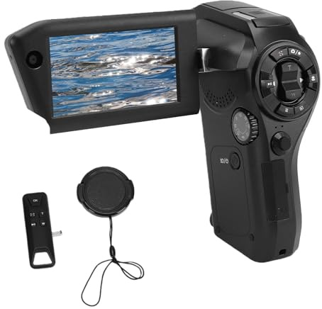 Plyisty Caméscope Portable, Caméra De Vlogging 8K 75 MP avec Double Objectif, Zoom Numérique 16X, Mise Au Point Automatique, Écran Orientable De 3 Pouces, Télécommande