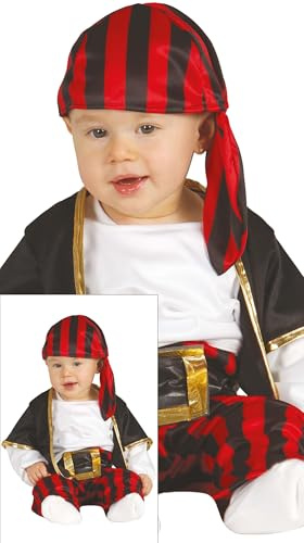 FIESTAS GUIRCA | Costume Pirata Baby (18-24 Mesi) - Maglietta, Gilet, Cintura, Pantaloni e Foulard - Costumi da Corsaro e Bucaniere per Halloween, Carnevale e Feste in Maschera - Ideale per Bebè