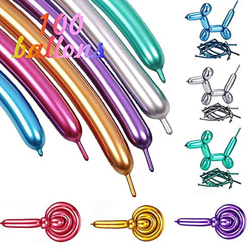 100pcs Metallic Balloons - Long Modelling Balloons for Balloon Animals, Party Supplies, Christmas Decorations