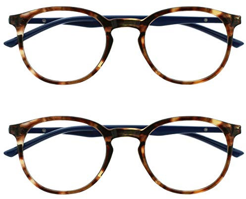 OPULIZE MET Blue Light Blocking Reading Glasses for Women Men, Slim Round Frame with Scratch Resistant and Spring Hinges, Computer Glasses with Anti-Reflective, Brown +3 (Pack of 2)