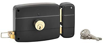 THIRARD - Serrure horizontale en applique double entrée à tirage pour entrée, droite, 120x97mm, axe 60mm, noir granité, 3 clés