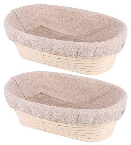 DOITOOL Backwerkzeug 2 Sets ovale Form Gärkörbe Brotgärung Gärkorb Rattan Sauerteig Behälter mit Stoffeinsatz Abdeckung zum Backen von Brot Bäcker