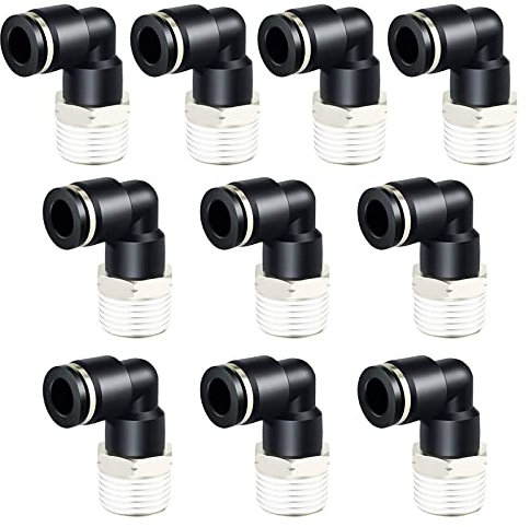 HUAZIZ 10 Pièces Connecteurs Pneumatiques,Noir Coude Pneumatique Connecteur, Raccords de Tuyau Coudés Mâles de 6 mm OD X 1/4 NPT Filetage Pneumatique à Air Comprimé