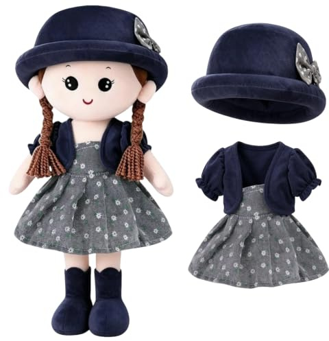 ITODA Poupée de Chiffon Fille Mignonne Jouet Poupée en Peluche Douce Adorable Poupée en Chapeau Et Jupe Jolie Ornement Maison Bureau Mini-Princesse 35CM Cadeau Anniversaire Noël Naissance Valentin