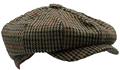 WALKER AND HAWKES - Men's Brown Grey Classic Baker Boy Style 8-Panel Tommy Baker Cap - Brown Check - XL (60cm)