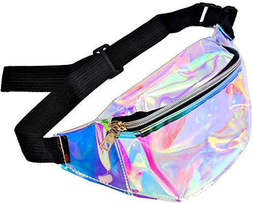 Holographic Waist Bags, Women's Purple Belt Bag, Waterproof Travel Belt Bag Holographic Fanny Pack Laser Waist Bum Bag with Adjustable Belt Hip Waist Bag Geometric Waist Bag for Party, Running, Hiking