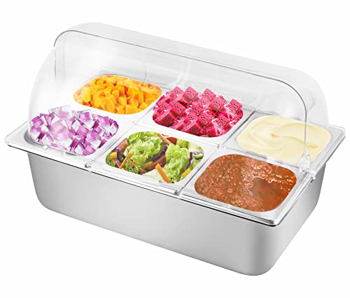 YMJOINMX Cold Food Buffet Server 9.6Qt (6 Pans×1.6Qt) with Ice Packs for Salad Pizza Sauce Colded Serving Trays Condiments Containers for Parties Buffet