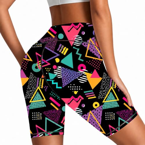 Tadxcjz Retro 80s 90s Yoga Shorts High Waisted Biker Shorts for Womens Athletic Running Workout X-Large