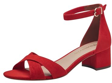 Tamaris Damen Sandalen mit Absatz Textil Vegan Blockabsatz Sommer; RED/rot; 37