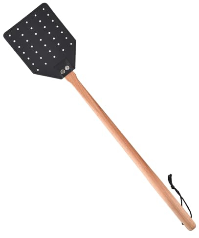 1 Pcs Leather Fly Swatter with Wood Handle, Durable Heavy Duty Fly Insects Catcher for Indoor Outdoor, Wooden Design Fly Killer Pest Control Bug Swatter Manual for Spiders, Flies, Bees, Mosquitoes