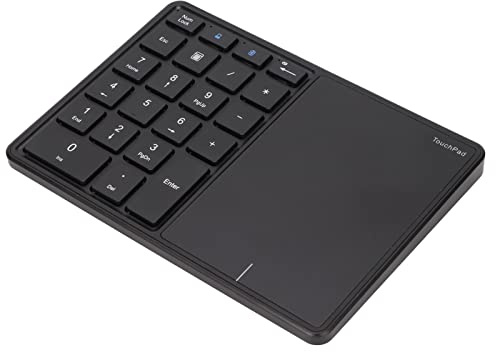 Jiawu Tastierino Numerico Wireless, Tastiera Numerica a 22 Tasti con Touchpad, Tastiera per contabilità Finanziaria da 500 MAh, Doppia modalità 2.4G BT4.2 per Laptop, PC (BLACK)