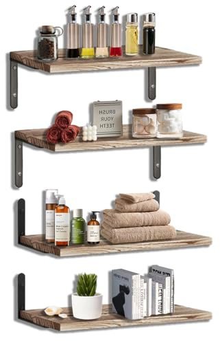 Zabatoco Wandregal Holz, Regalbrett 4er-Set, Regal Wand mit aufhängenden Metallhalterungen, Schweberegal Regale für Wohnzimmer, Küche, Arbeitszimmer - Hellbraun
