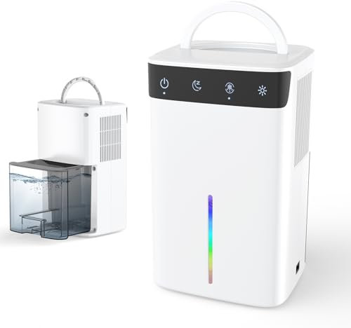 Deumidificatore 2600 ML piccolo sbrinamento automatico con 7 colori luce notturna modalità sonno silenzioso per camera da letto, bagno, guardaroba e sala da dressing