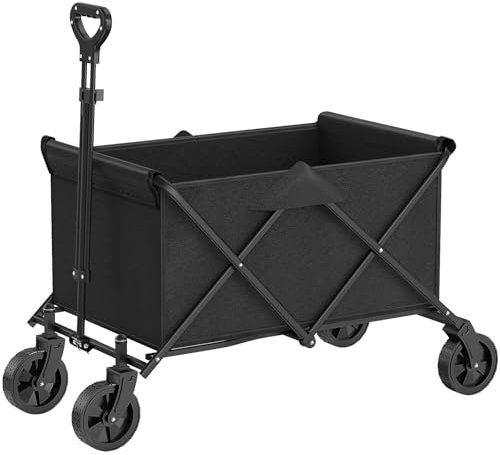 Healfith Chariot Pliable avec roulettes,Chariot de Camping,Grande capacité de 98L-200L,avec poignée réglable, idéal pour Les achats de Vacances, Le Camping en (Noir-100L)