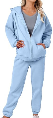 DUHGBNE Pantaloni Donna Invernali Tuta Donna Sportiva Invernale Completa 2 Pezzi Tuta Palestra Zip Felpata di Cotton e Tasche con Cappuccio Completa Cotone