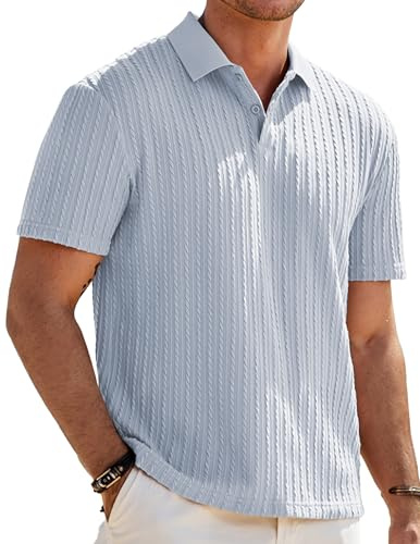 JMIERR Mens Polo Shirts Short Sleeve Lightweight Golf Casual Button Henley T Shirt Summer Tops,Beau Blue,2XL