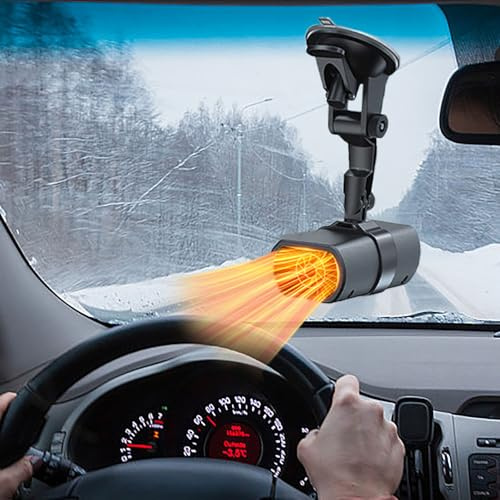 2026 New Upgrade Car Heater for Vehicle, 12V 150W Portable Car Heater, 2 in 1 Windshield Defogger and Defroster with Sucker and Holder,Plugs Into Cigarette Lighter (Black) (Black)