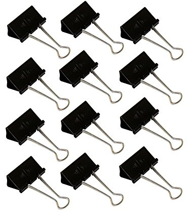 Wedo 6421441 Foldback-klämmor, 12 stycken, lackerad metall avtagbara byglar, stark fjäder, 41 mm, svart/silver