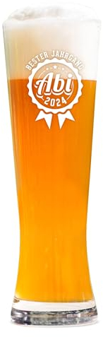 AMAVEL Vaso de cerveza de trigo con grabado «Bester Vintage» para graduación de 2024, cristal grabado para estudiantes de secundaria, capacidad: 0,5 l