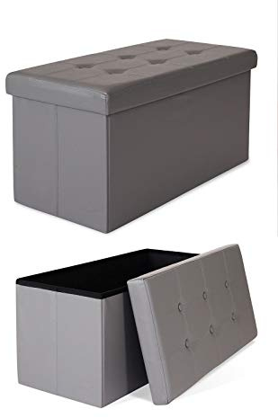 Tavora Vikbar sittbänk, smart förvaring i veganskt läderimitation med gott om utrymme, 76x38x38 cm, robust sittplats eller stabil förvaringslåda, max belastning 300 kg, tjockt vadderad, grå
