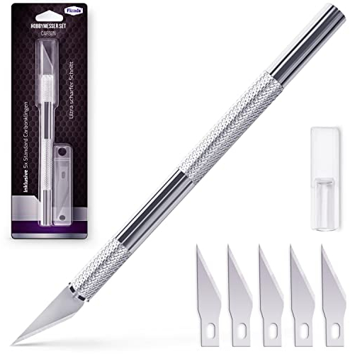 FILZADA Profi Bastelmesser Skalpell Set mit 5x Ersatzklingen - Cuttermesser/Hobbymesser/Schnitzmesser zum Schneiden von Papier, Modellen, Fondant, Stoffen