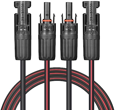 VALEMO 30ft/9m 12AWG/4mm² twin-core solar cable with male and female MC4 connectors on opposite ends. For domestic, shop and caravan solar panels.