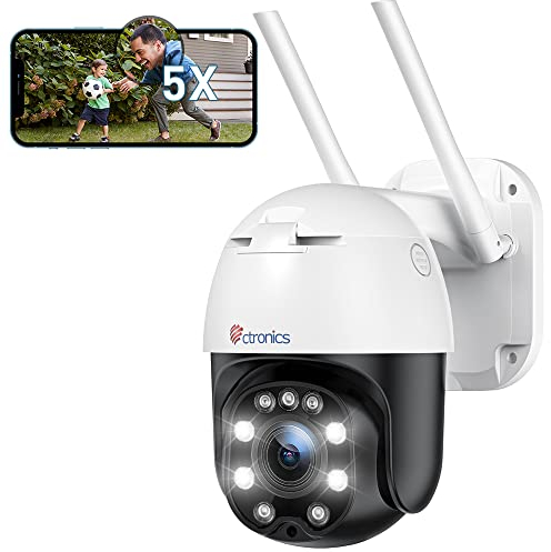 ctronics 5X Optischer Zoom Überwachungskamera Aussen WLAN, PTZ Dome WiFi IP Kamera Outdoor mit Mensch Bewegungsmelder, Automatische Verfolgung, 30m Nachtsicht in Farbe, 2-Wege-Audio, IP66 Wasserdicht