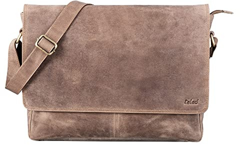 TALED herrväska I Laptop väska upp till 15 tum I Messenger väska av äkta buffelskinn i vintage look I Läderväska I Axelväska I Arbetsväska I 38x10x31cm I Fallow Brun - Mocka