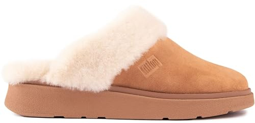Fitflop GEN-FF SHEARLING-COLLAR SUEDE SLIPPERS, Pantuflas, Mujer, Desert Tan, 36 EU