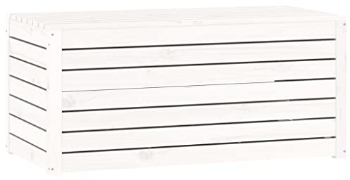 vidaXL Boîte de Jardin, Coffre à Outils avec Couvercle, Meuble de Rangement, Organisateur de Terrasse Patio, Moderne, Blanc Bois Massif de Pin
