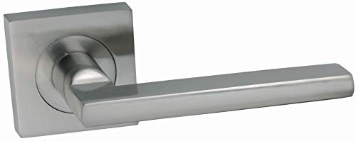 AZERODESIGN Jeu de poignées de porte en aluminium nickel satiné, disponible ensemble de poignée rosette carrée de 50 x 50 mm et sur plaque longue de 245 mm de long x 45 mm de large (ROSETTE CARRÉE)