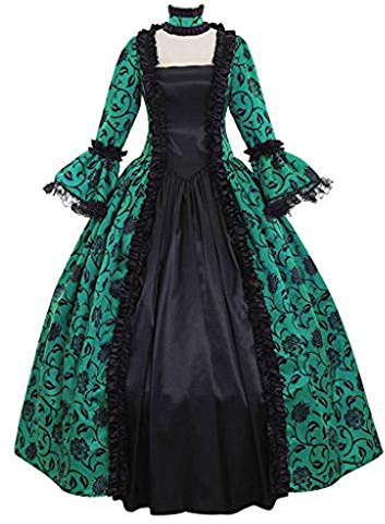 Medeltida gotisk klänning för damer, viktoriansk drottningklänning, spets, satin trumpetärmar, golvlång, retro, renässans, prinsessklänning, aftonklänning, bunden midja, maxiklänning, Grön4, XXL
